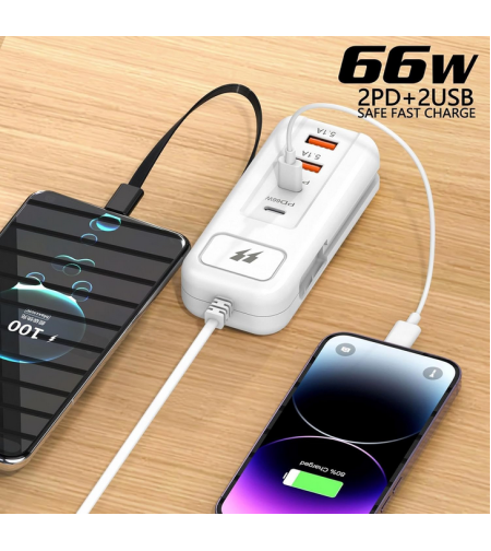 Адаптер за бързо зареждане с 2 USB-A, Type-C порта и тип кабел-C - JG-01 - 811726