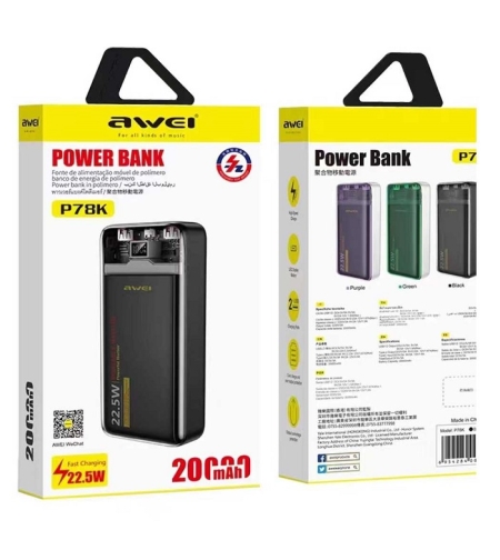Външна батерия - 20.000mah - P78K - 22.5W - AWEI - 004855