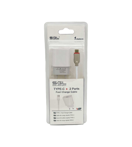 Адаптер за зареждане с кабел и 2 USB порта - Тип C - Бързо зареждане - FA1-S2 - 1м - 099484