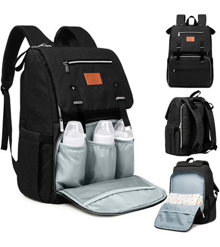 Explorer Diaper Bag Backpack, Changing Pad, Stroller Straps Black