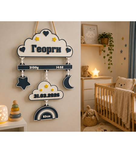 Персонализирана табелка за бебе „Dream Cloud“