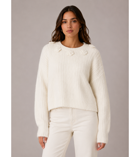 Vero Moda бял пуловер с цветя • L