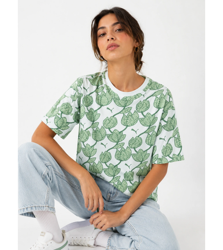 Puma ESS+ Blossom AOP Tee бяла тениска с принт • M
