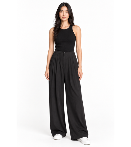 Vero Moda черен панталон с плисета • L
