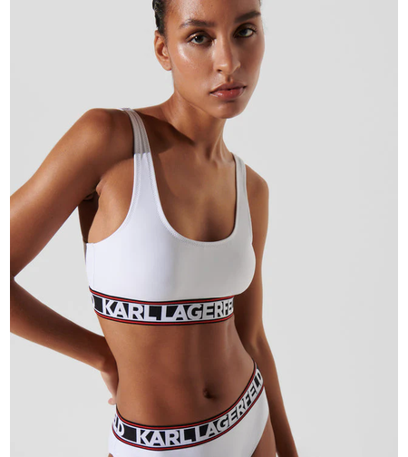 Karl Lagerfeld Elongated Logo Bikini Top • M