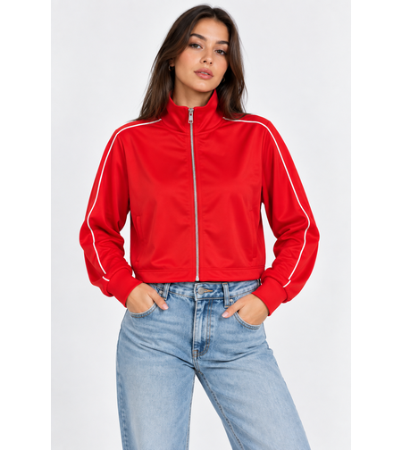 PIECES дамски cropped суичър с цип – червен • S