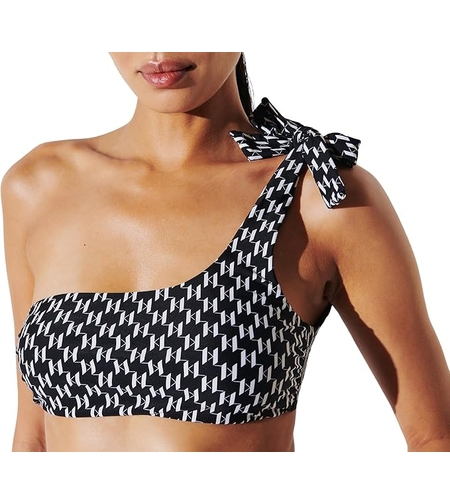 Karl Lagerfeld Monogram One Shoulder Tie Top • M