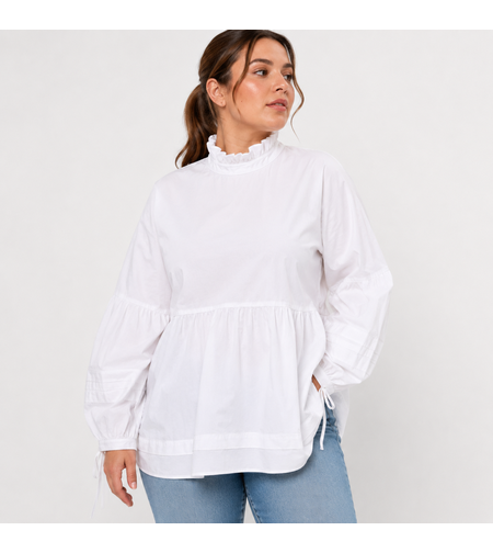 PIECES бяла блуза с волани • L Oversized