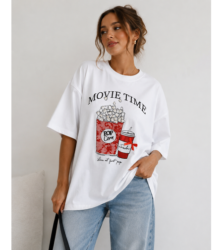 ONLY Бяла тениска Movie Time • M Oversized