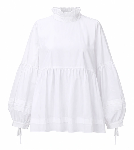 PIECES Ефирна бяла блуза с волани • L Oversized