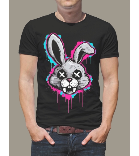 Тениска с  заек half tone – модерна щампа в ретро стил.