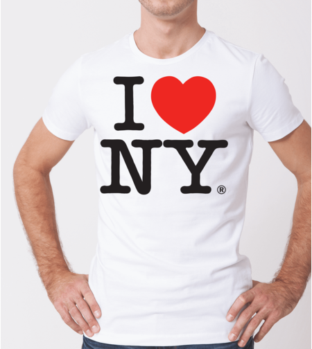 Бяла тениска „I Love New York“, изглед отпред.