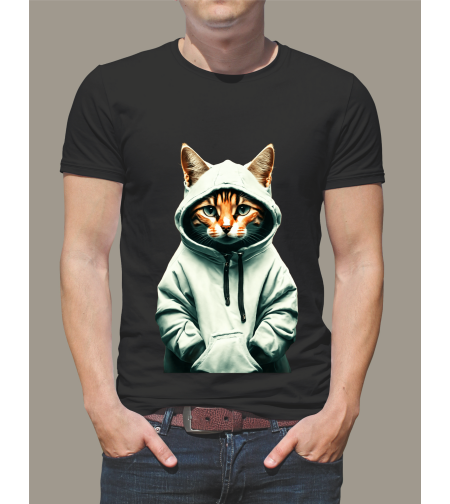 Тениска с котка half tone – модерна щампа в ретро стил.