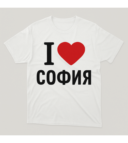 бяла тениска Аз обичам София, памучна тениска I love Sofia, сувенирна тениска София.