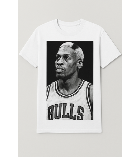 Тениска с щампа „Денис Родман“, изглед отпред.