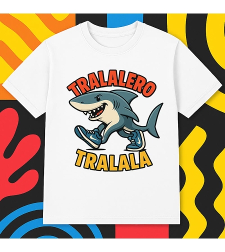 Детска тениска „TRALALERO TRALALA“ в бял цвят, изглед отпред.