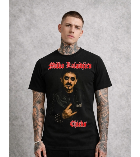 Тениска с Милко Калайджиев в рокер метъл стил