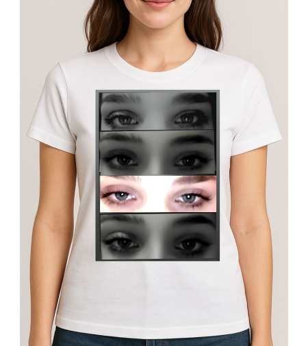 Бяла тениска с надпис „Очите на любовта“ – подарък за любим човек.