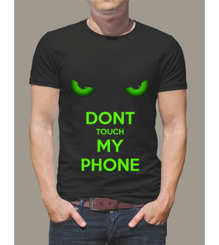 Унисекс тениска „Не ми пипай телефона“ – зелен надпис на черна тениска тениска.