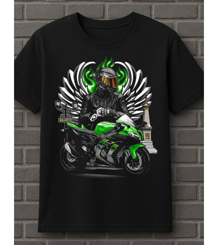 Тениска с мотор и моторист – черна тениска с принт мотор.