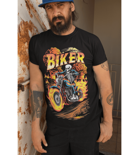 черна Стилна тениска с уникален дизайн – мотор BIKER.