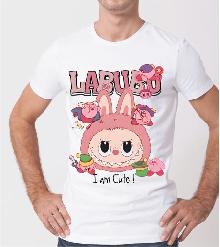 Детска тениска „ЛАБУБУ“ в бял цвят, изглед отпред.