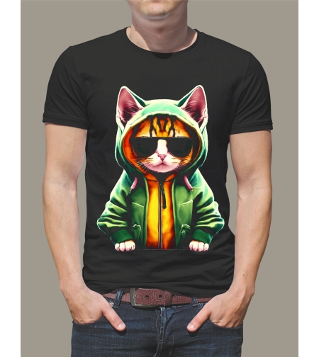 Тениска с котка half tone – модерна щампа в ретро стил.
