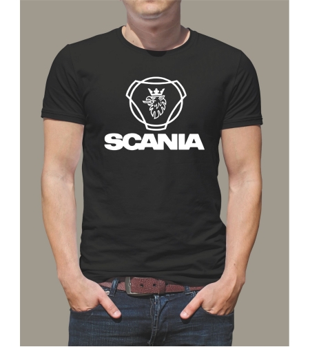 Черна тениска Scania с лого, 100% памук, унисекс модел.