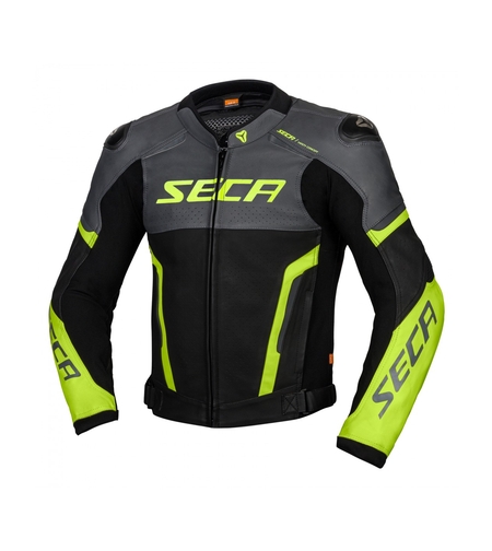 Кожено мото яке SECA HOOLIGAN TITANIUM/FLUO YELLOW