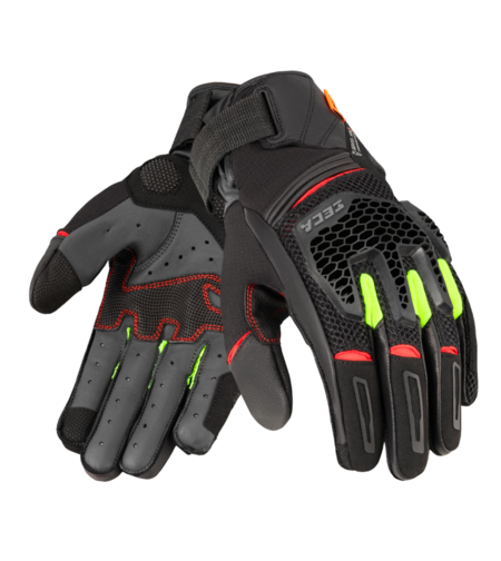 Текстилни ръкавици SECA GRAVEL BLACK/RED/FLUO YELLOW