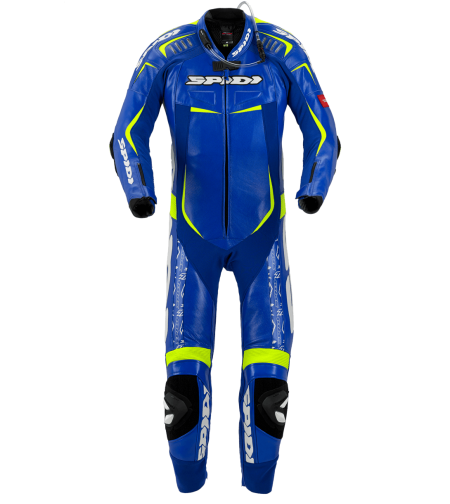 Кожен мото екип с гърбица SPIDI TRACK REPLICA EVO BLUE/YELLOW