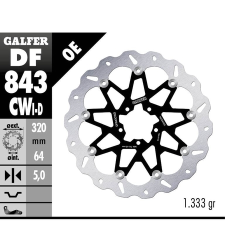 Плаващ преден спирачен диск Galfer WAVE FLOATING COMPLETE (C. ALU.) 320x5mm DF843CWD