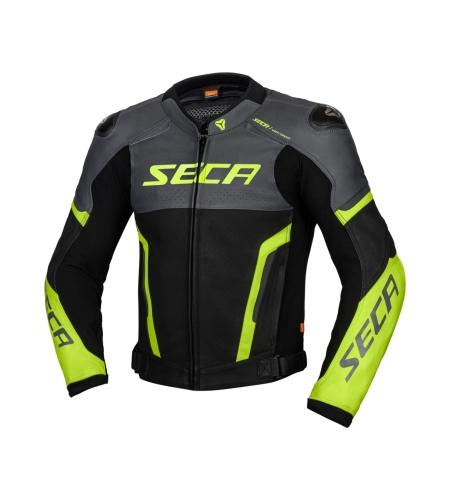 Кожено мото яке SECA HOOLIGAN TITANIUM/FLUO YELLOW