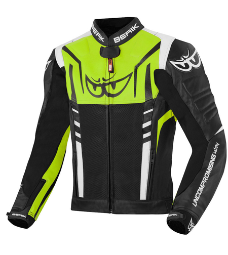 Кожено Мото яке Berik Striper Black/White/Fluo Yellow