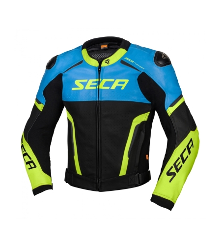 Кожено мото яке SECA HOOLIGAN BLUE/FLUO YELLOW