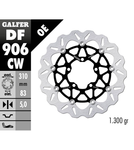 Плаващ преден спирачен диск Galfer WAVE FLOATING COMPLETE (C. ALU.) 309,5x5mm DF906CW