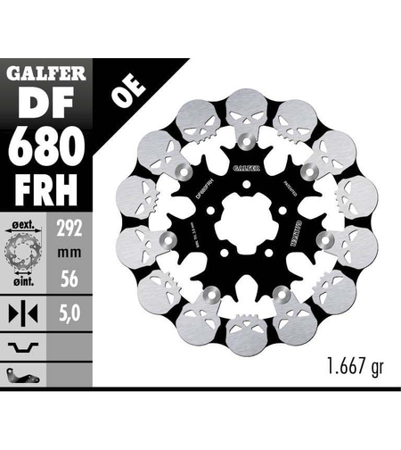 Плаващ преден спирачен диск Galfer WAVE SKULL DESIGN FLOATING (C. STEEL) 292x5mm DF680FRH