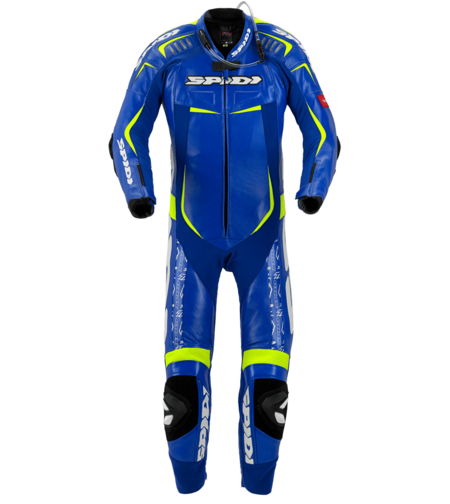 Кожен мото екип с гърбица SPIDI TRACK REPLICA EVO BLUE/YELLOW