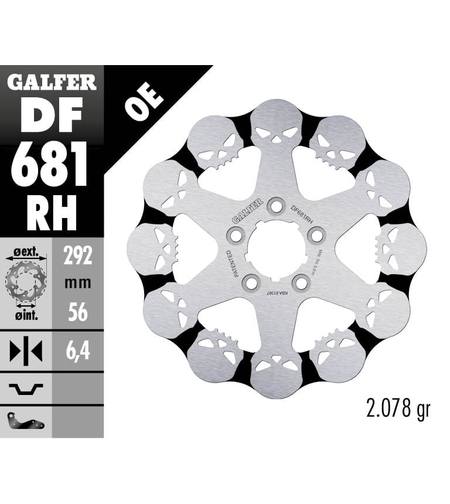 Заден спирачен диск Galfer WAVE SKULL DESIGN FIXED 292x6.4mm DF681RH