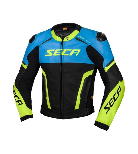 Кожено мото яке SECA HOOLIGAN BLUE/FLUO YELLOW
