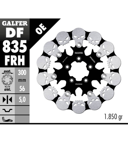 Плаващ преден спирачен диск Galfer WAVE SKULL DESIGN FLOATING (C. STEEL) 300x5mm DF835FRH
