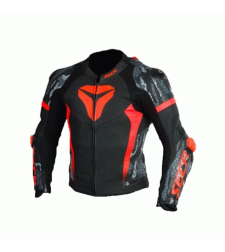 Кожено Мото яке SECA SRS II FLUO RED/CAMO