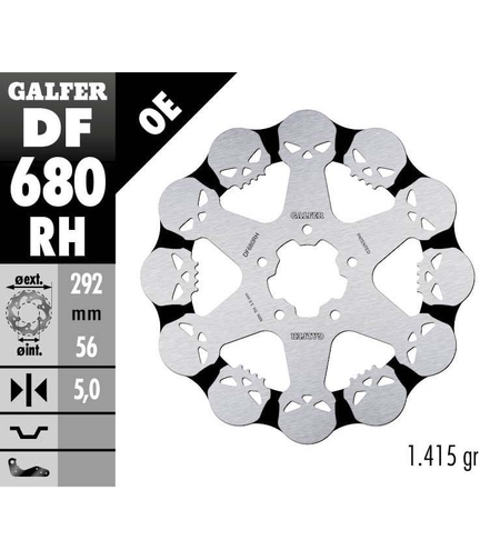 Преден спирачен диск Galfer WAVE SKULL DESIGN FIXED 292x5mm DF680RH