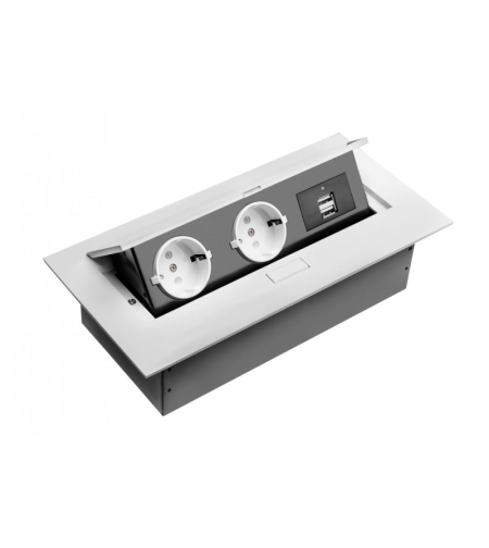 Pop-up контакт за вграждане, 2x Schuko, 2X USB, без кабел, бял GTV