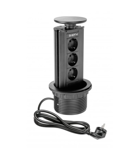 Pull-out контакт за вгражд., 3х Schuko, кабел 1,5 м, черен GTV