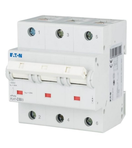 PLHT-C50/3 - Автоматичен прекъсвач MCB 3P 50A крива C 25kA, 4.5 мод., Eaton