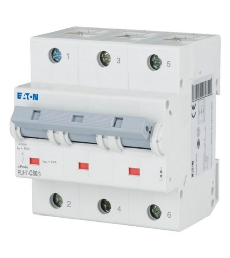 PLHT-C80/3 - Автоматичен прекъсвач MCB 3P 80A крива C 20kA, 4.5 мод., Eaton
