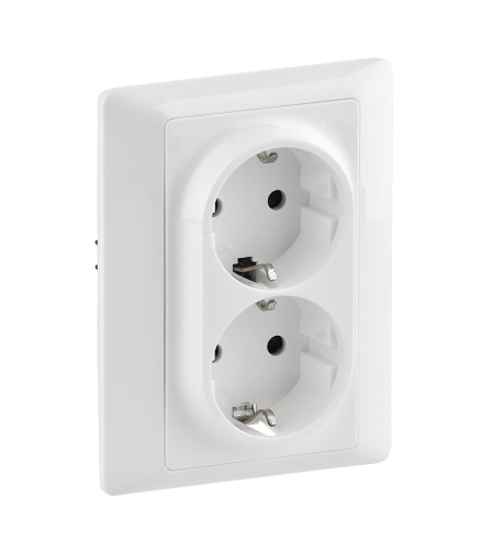 Двоен контакт Valena Life с рамка 2X2P+E Schuko 16A, авт. клеми, бял, Legrand