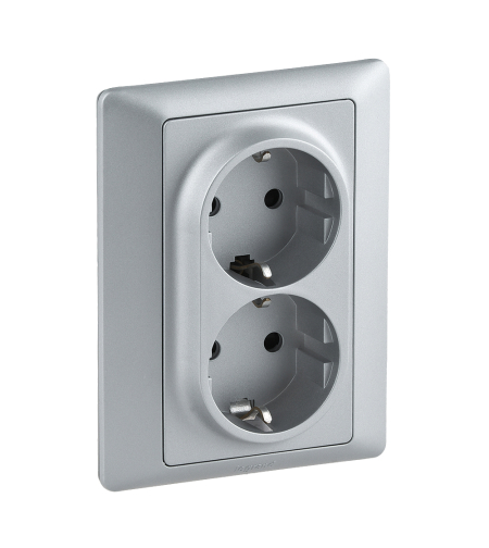Двоен контакт Valena Life с рамка 2X2P+E Schuko 16A, авт. клеми, алуминий, Legrand