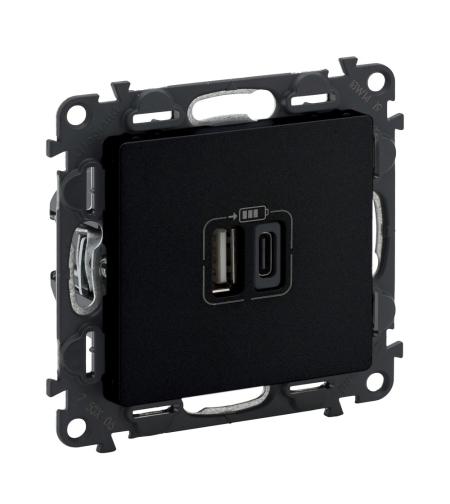 Legrand 2 х USB зарядно A+C, 3.0A, 15W Valena life Черен мат